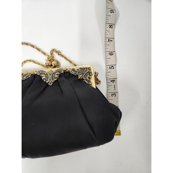 Vintage Victorian Black Satin Gold Frame, Chain Strap Small Purse. Evening/Rare - Picture 13 of 16
